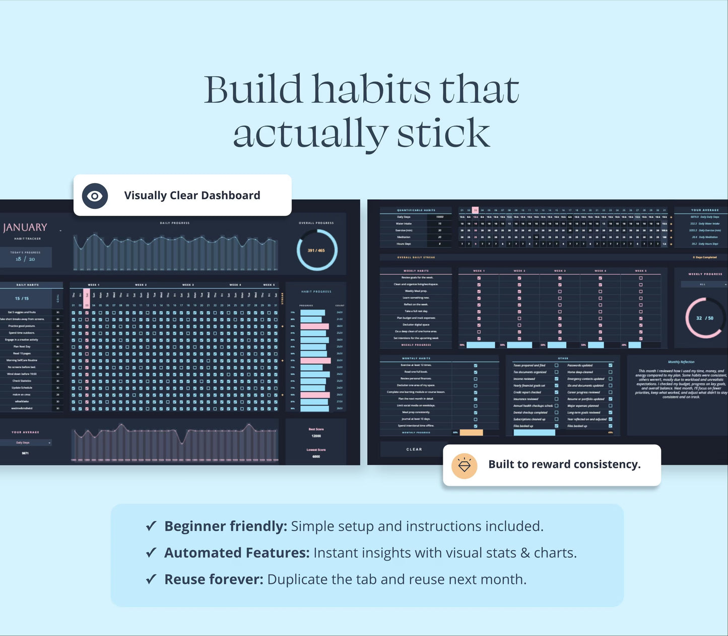 Habit Tracker Spreadsheet Dark Mode Google Sheets Weekly Goal Planner Adhd Daily Productivity Excel