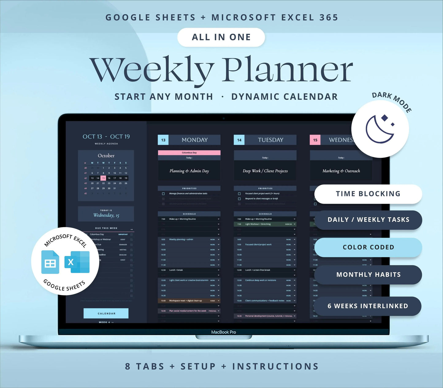 Weekly Planner Google Sheets Life Planner Spreadsheet Adhd Daily Task Tracker Excel Template