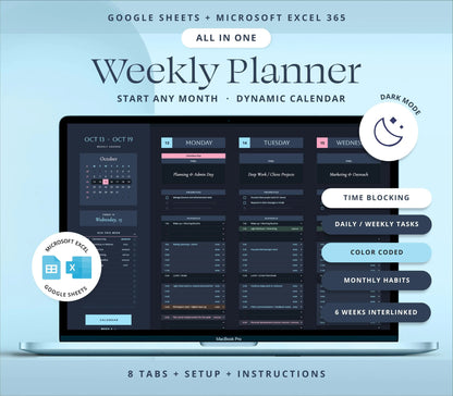 Weekly Planner Google Sheets Life Planner Spreadsheet Adhd Daily Task Tracker Excel Template