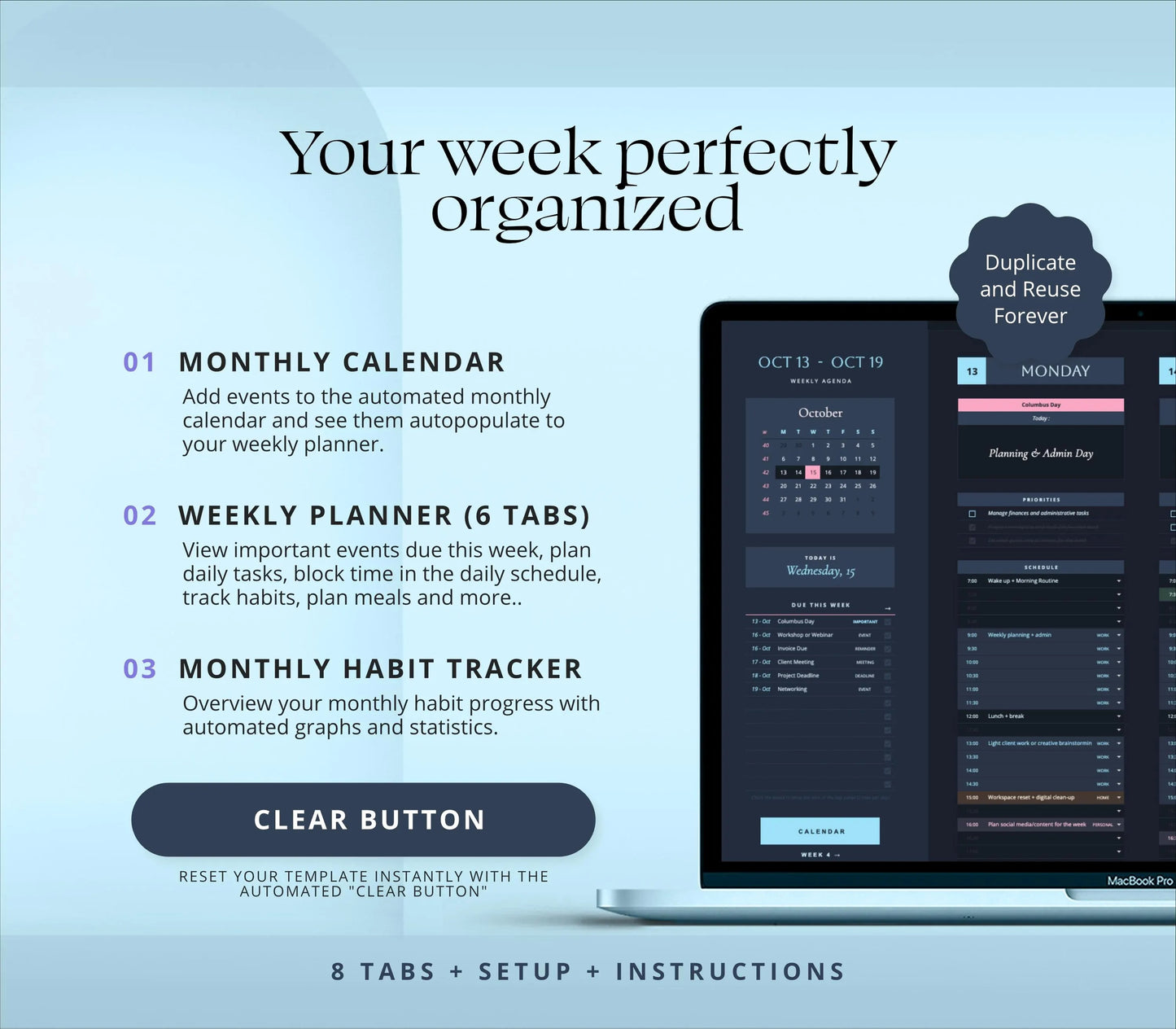 Weekly Planner Google Sheets Life Planner Spreadsheet Adhd Daily Task Tracker Excel Template