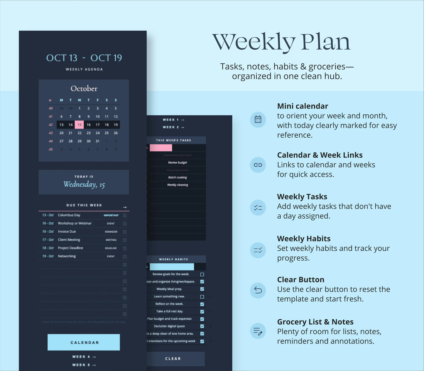 Weekly Planner Google Sheets Life Planner Spreadsheet Adhd Daily Task Tracker Excel Template