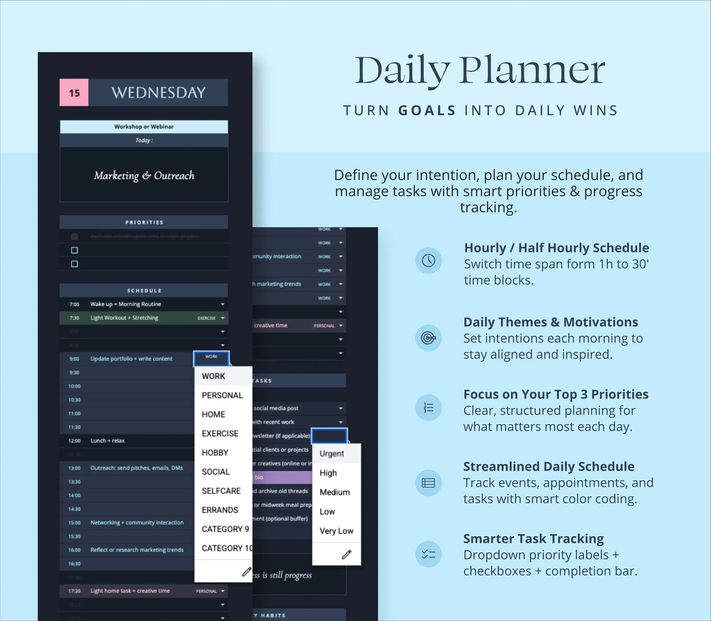 Weekly Planner Google Sheets Life Planner Spreadsheet Adhd Daily Task Tracker Excel Template