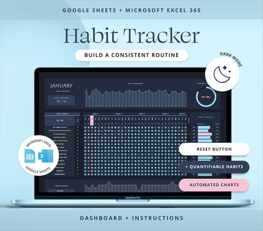 Habit Tracker Spreadsheet Dark Mode Google Sheets Weekly Goal Planner Adhd Daily Productivity Excel